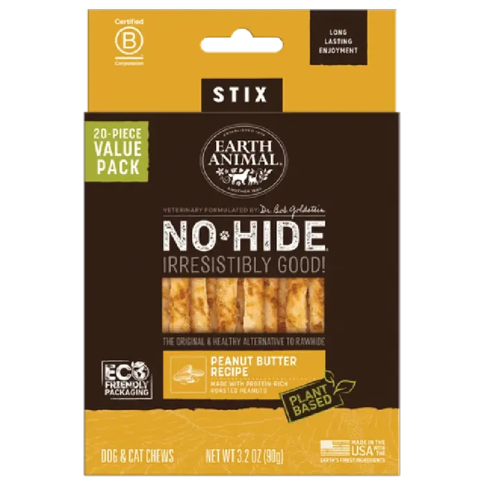 Earth Animal No-hide Chew Peanut Butter Stix 20-pk