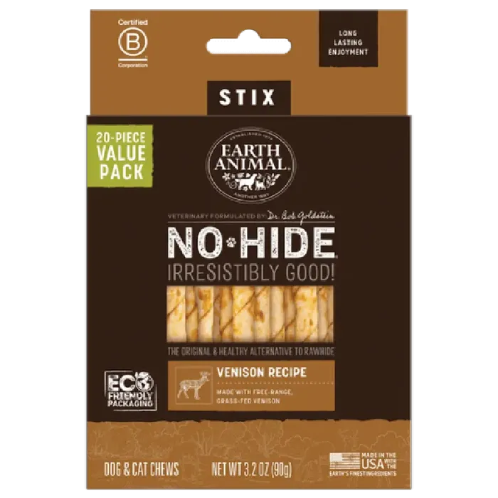 Earth Animal No Hide Stix Venison 20-pk