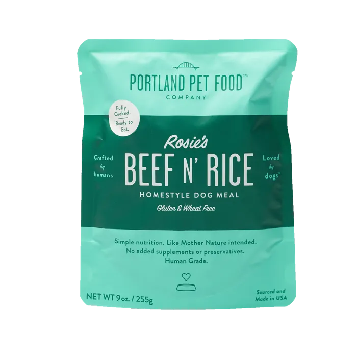Portland Pet Food Rosie’s Beef N Rice Ready to Eat Pouch Wet Dog Food 9-oz