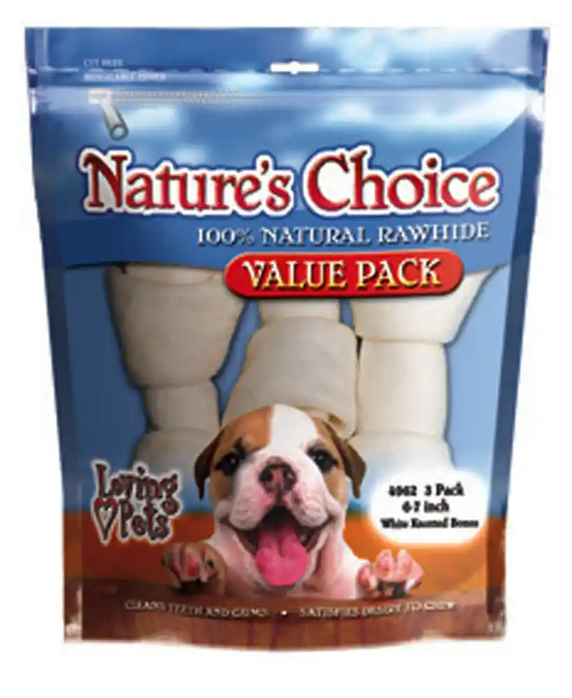 Loving Pets Rawhide White Knot Bone 6-7" 3pk