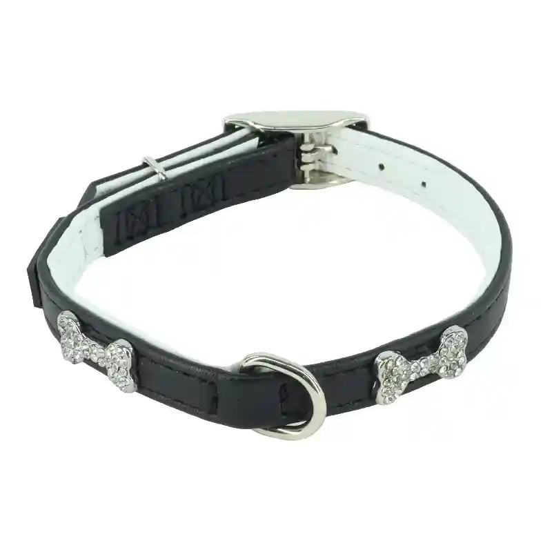 B'dazzled Bone Black Dog Collar - Sml