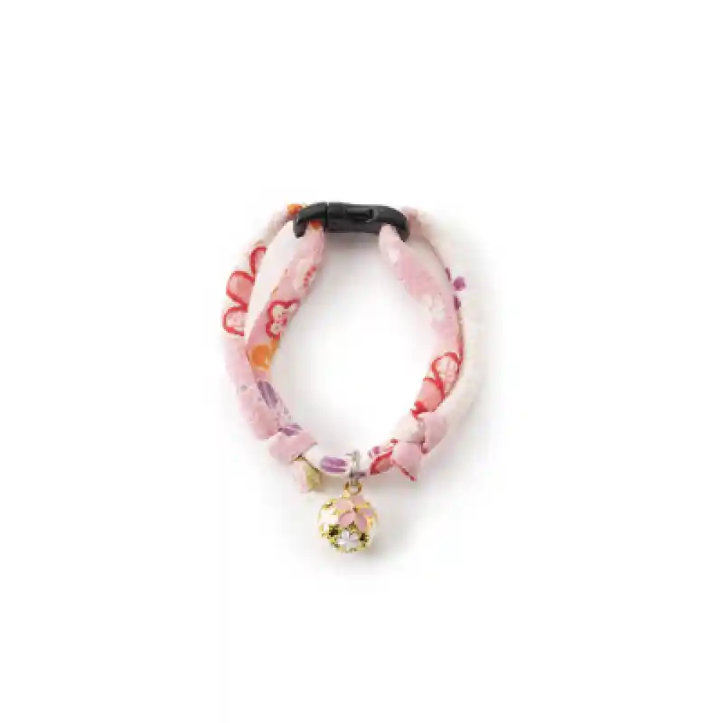 Necoichi Collar Chirimen Pink Clover Bell