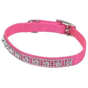 Jeweled Dog Collar, Neon Pink, 3/8" X 10"