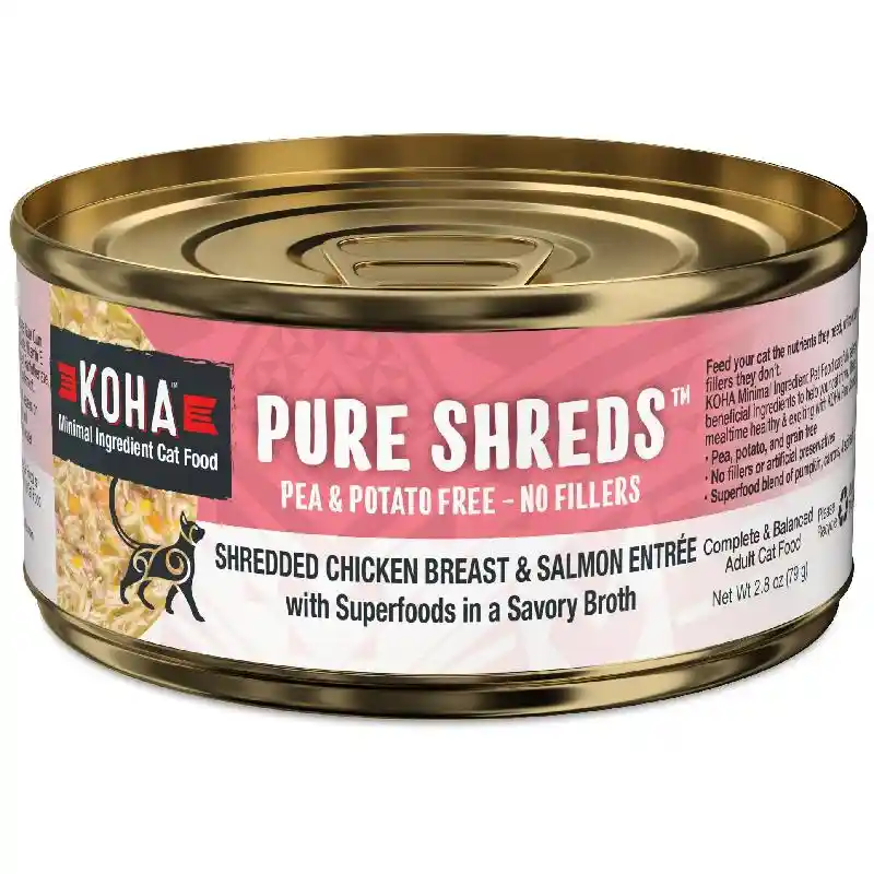 Koha Cat Can Pure Shreds Chkn & Slmn 2.8 Oz 24/cas