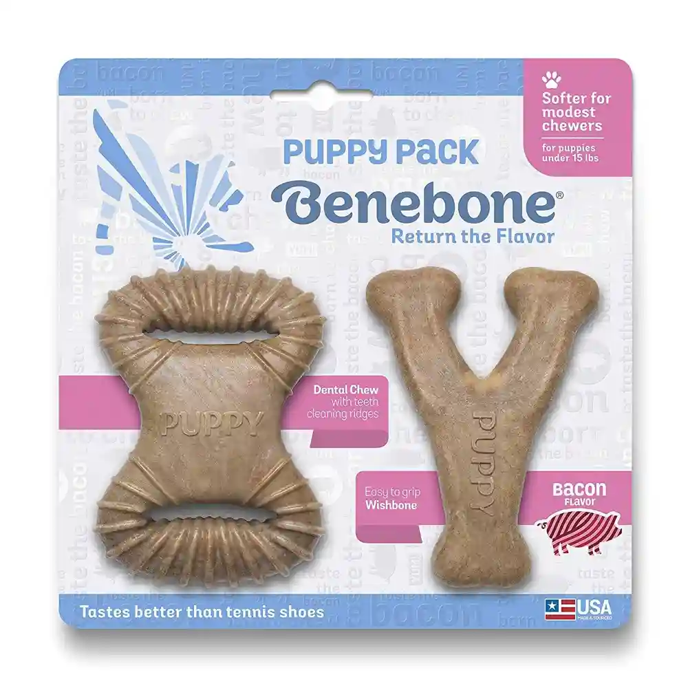 Benebone Puppy Bacon Wishbone/Dental Chew 2Pk