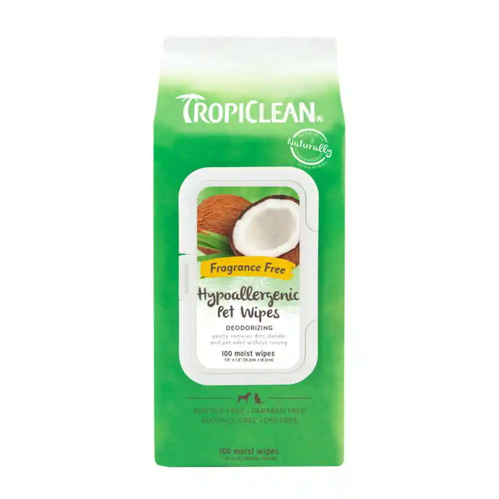 TropiClean Hypo-Allergenic Deodorizing Wipes, 100ct