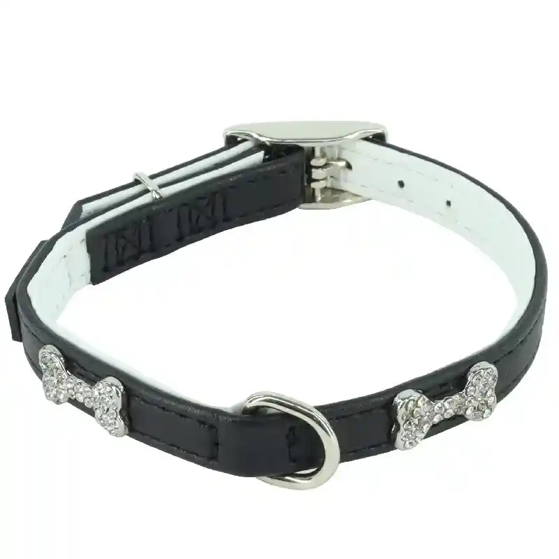 B'dazzled Bone Black Dog Collar - Xsml