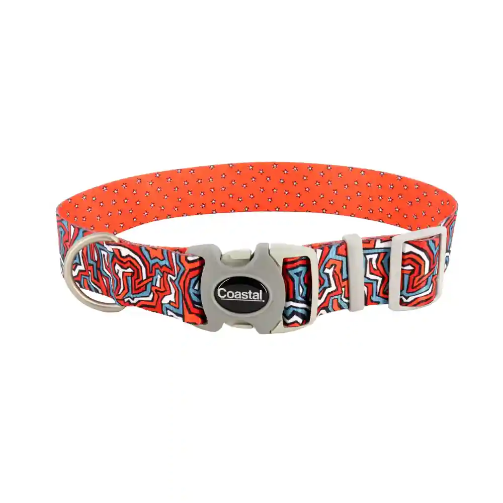Adjustable Dog Collar - Red Blue Graffiti With Red Stars Lrg 1 1/2" X 18" 26"