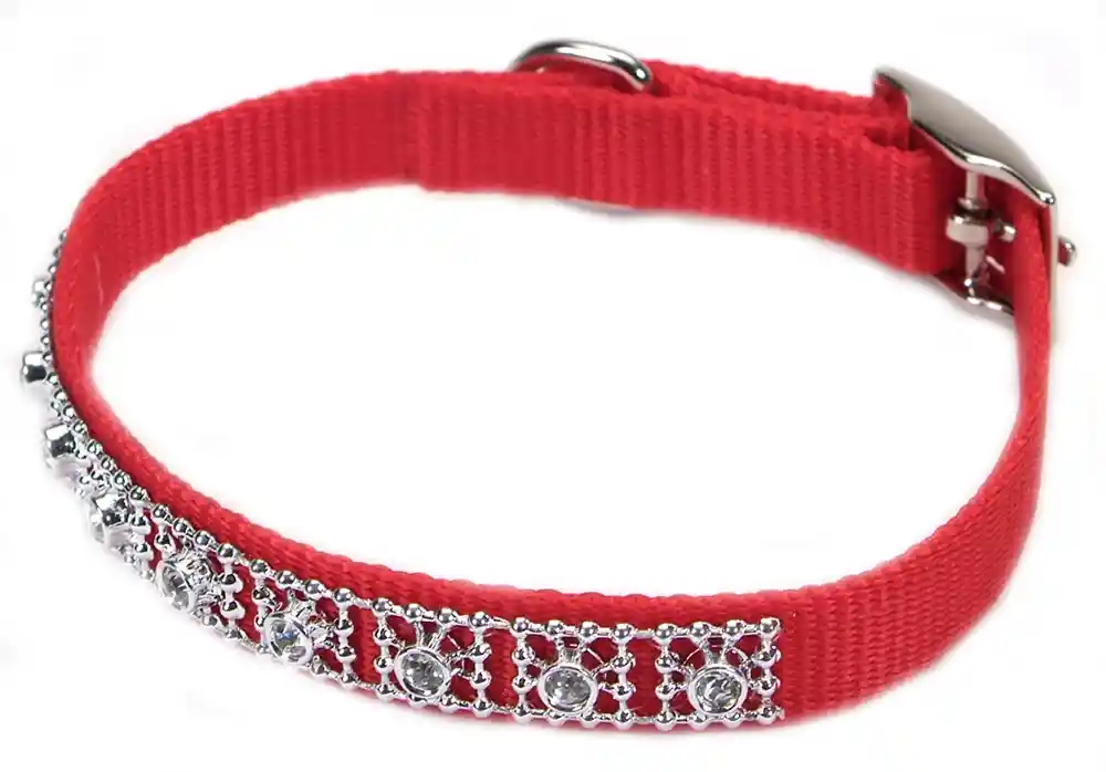 Jeweled Dog Collar - Red 2 Xsml 3/8" X 10"