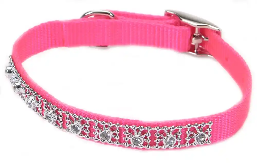 Jeweled Dog Collar, Neon Pink, 3/8" X 10"