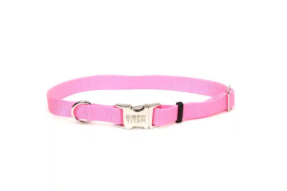 Adjustable Dog Collar With Metal Buckle - Pink Bri
