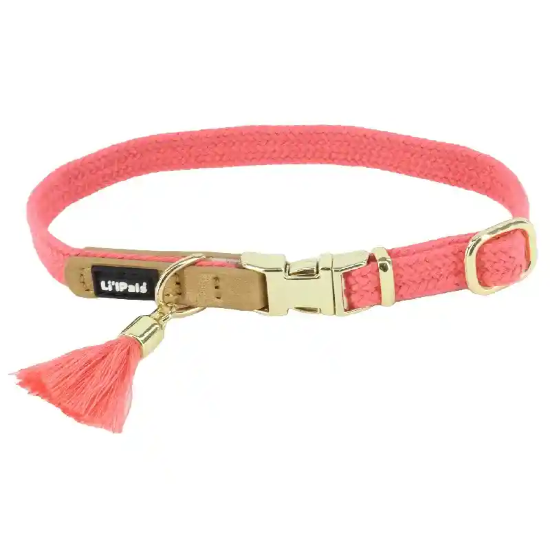 Li'l Pals Woven Collar With Tassel, Pink, Petite S