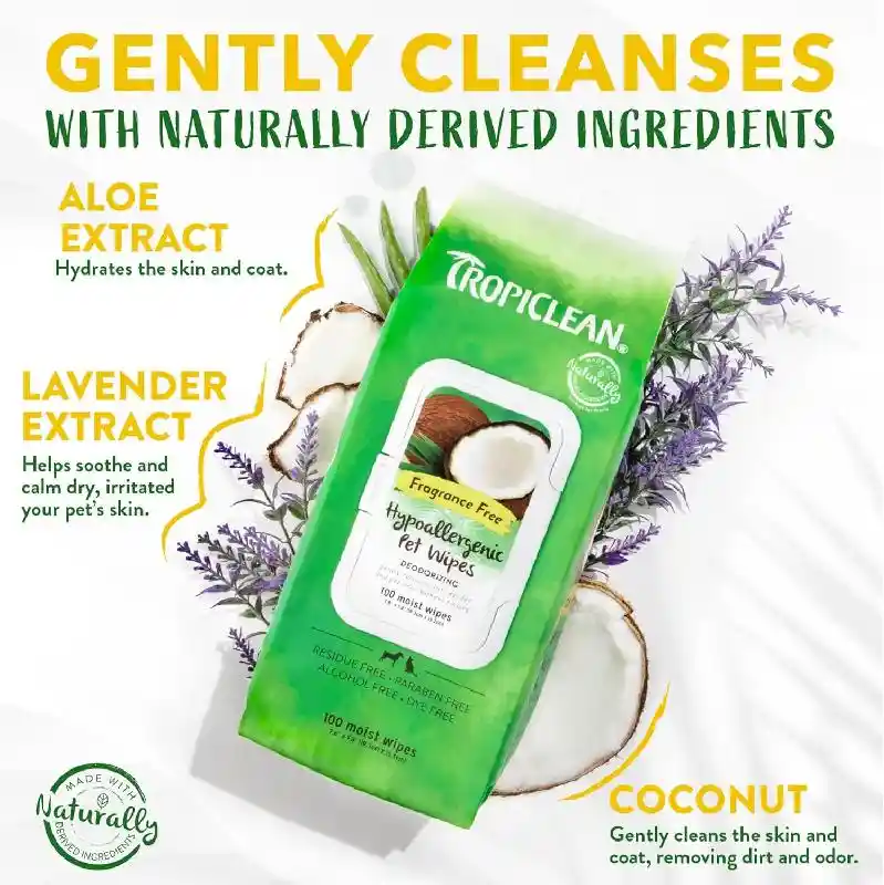 TropiClean Hypo-Allergenic Deodorizing Wipes, 100ct