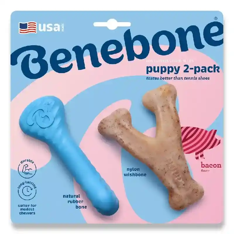 Benebone Puppy Wishbone Rubber Bone 2pk
