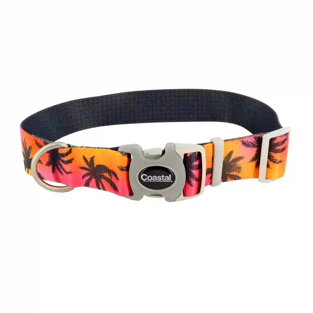 Adjustable Dog Collar - Sunset Palms With Black Grid Lrg 1 1/2" X 18" 26"