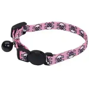 Adjustable Breakaway Kitten Collar - Pink Skulls A