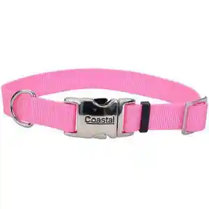 Adjustable Dog Collar With Metal Buckle - Pink Bri