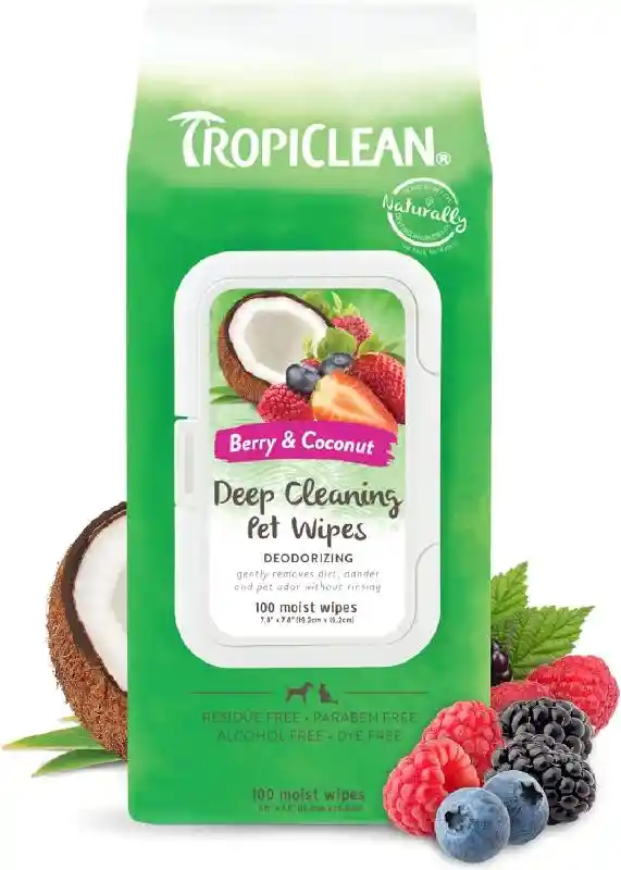 TropiClean Deep Cleaning Deodorizing Wipes, 100ct