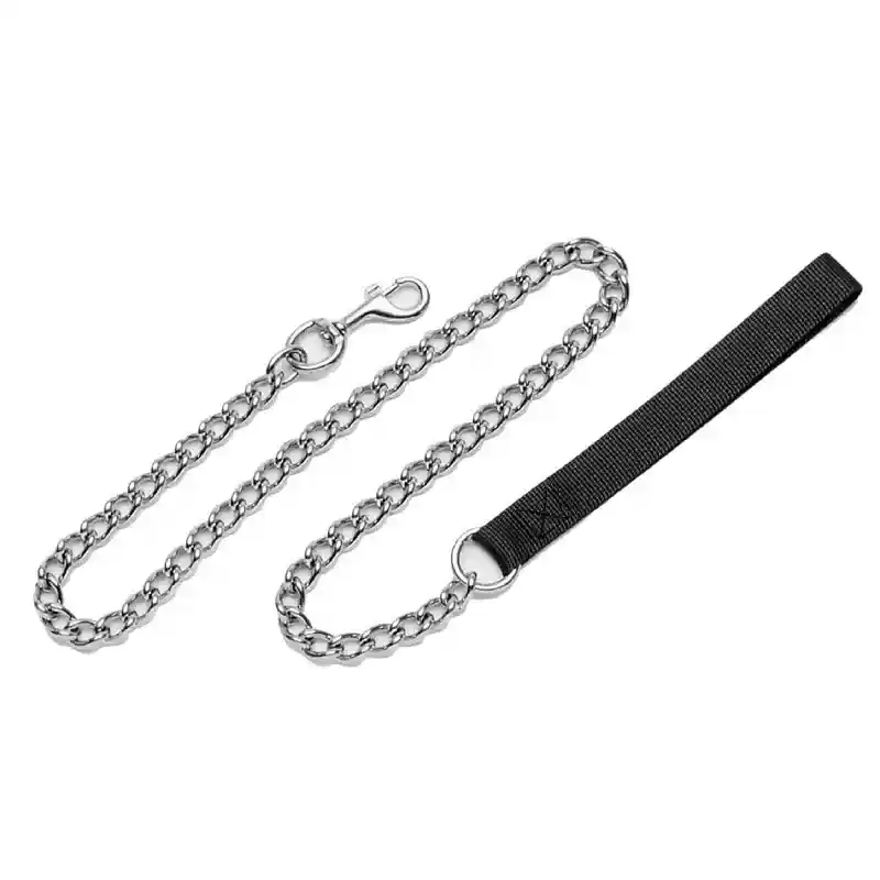 Chain Dog Leash With Nylon Handle, Black, 4.0 Mm X