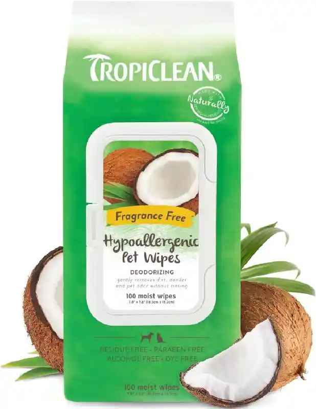 TropiClean Hypo-Allergenic Deodorizing Wipes, 100ct