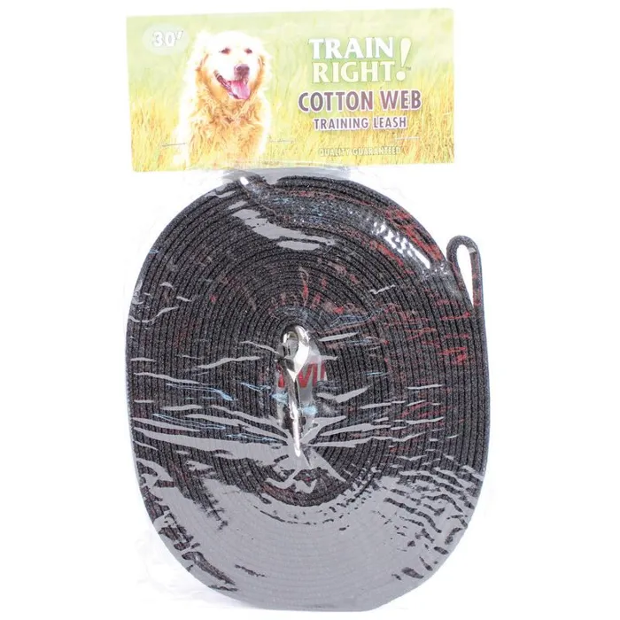 Cotton Web Dog Training Leash - Black 5/8" X 30'