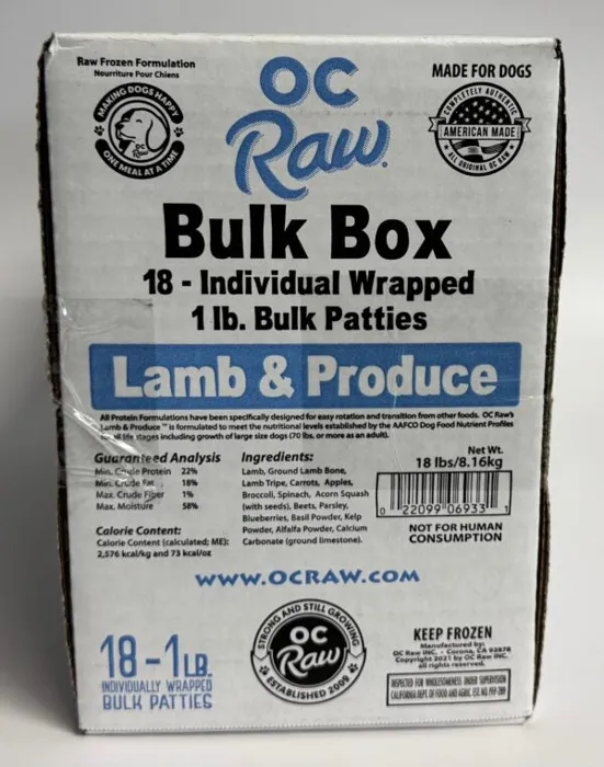 Oc Raw Dog Frozen Lamb & Produce 18-lbs