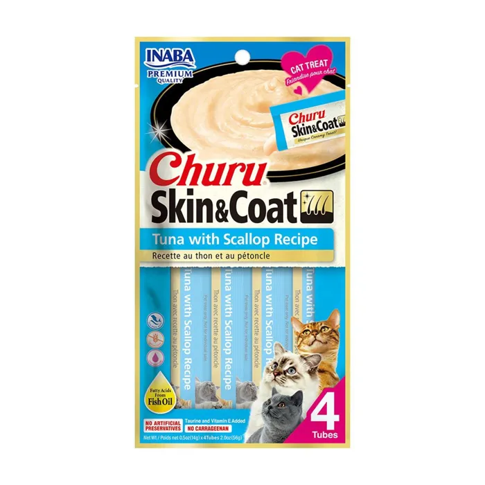 Churu Skin & Coat Tuna with Scallop Recipe 4-pack front packaging