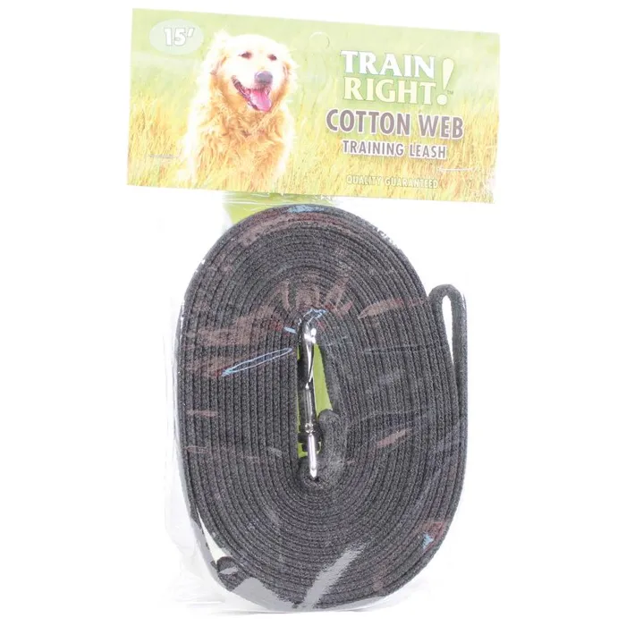 Cotton Web Dog Training Leash - Black 5/8" X 15'