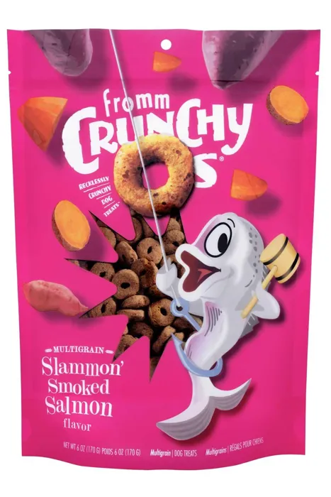 Fromm Crunchy O's Slammon' Smoked Salmon dog treats, 6 oz, front