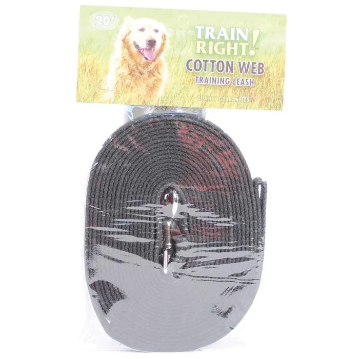 Cotton Web Dog Training Leash - Black 5/8" X 20'