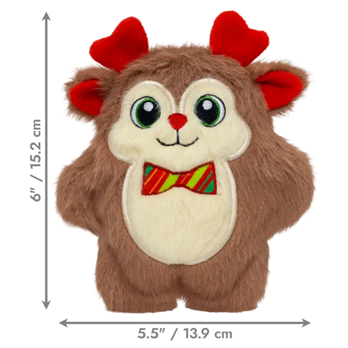 KONG Holiday Snuzzles Bow Tie Reindeer Small full toy dimensions
