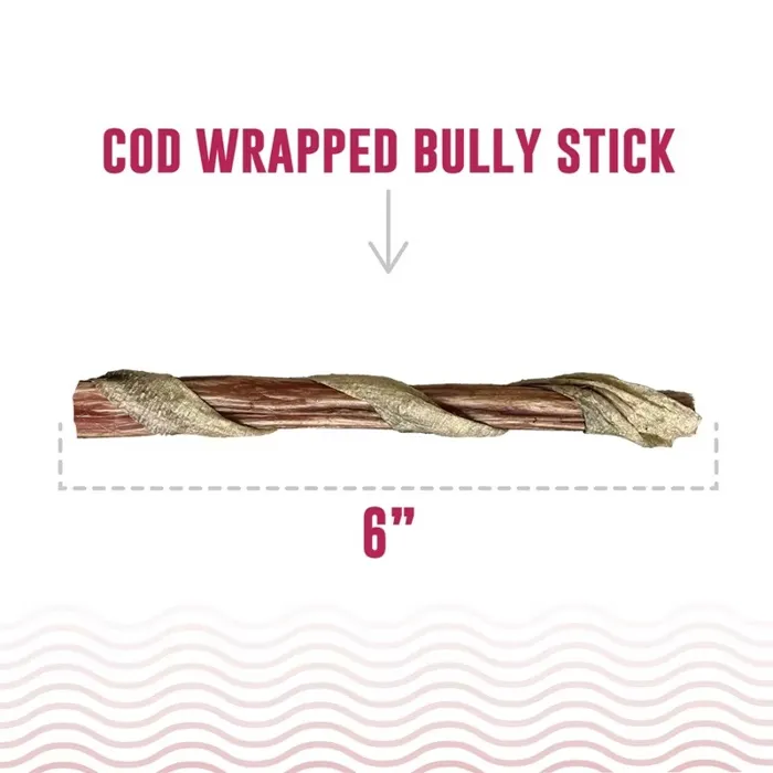 Icelandic+ Dog Treat Bully Stick Wrapped W/ Fish Skin Bulk 6" 18 Pc