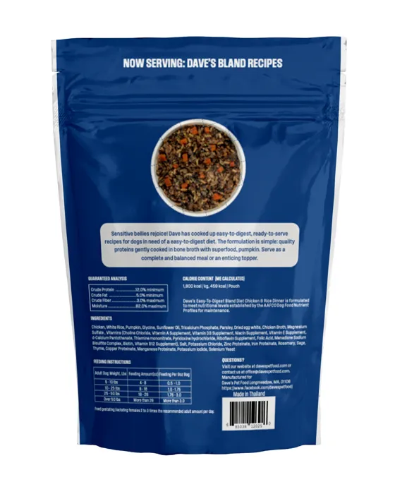 Dave's Bland Diet Chicken and Rice 9 oz pouch back