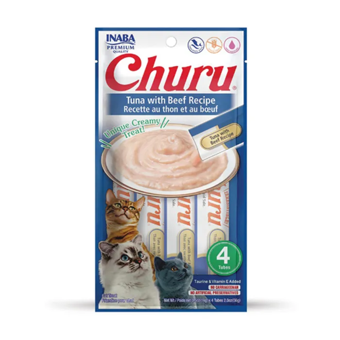Inaba Churu Cat Puree Tuna/beef 2oz-4pk
