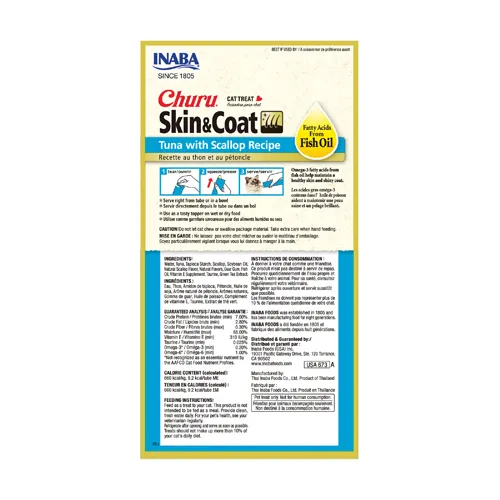 Churu Skin & Coat Tuna with Scallop Recipe 4-pack back packaging