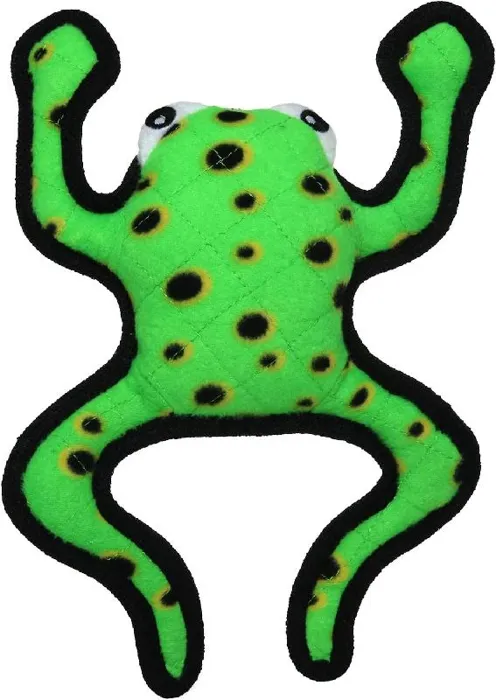 Tuffy Desert Phrog Leaping green plush dog toy front view